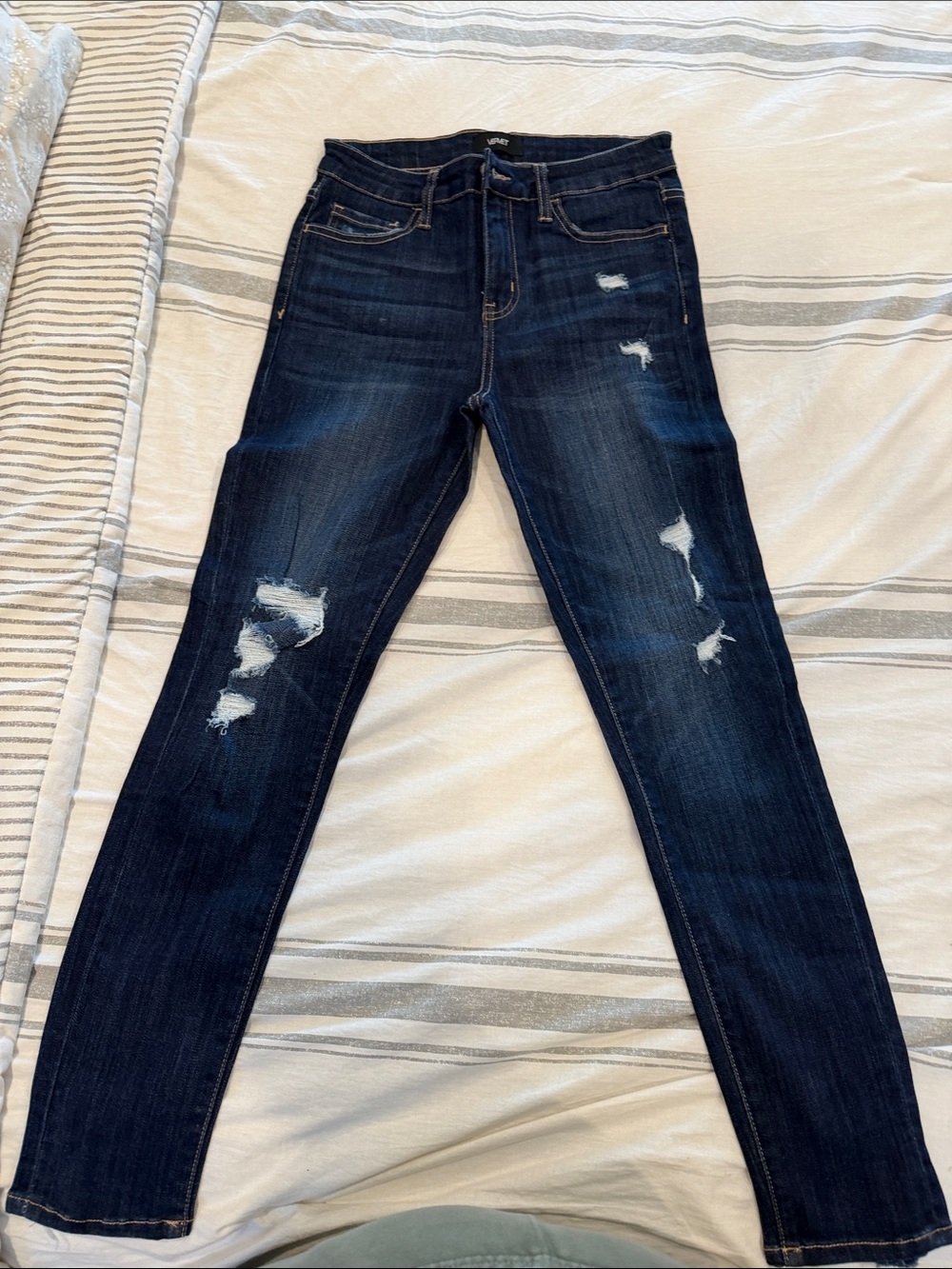 VERVET BY FLYING MONKEY Dark Indigo Distressed Skinny Jeans